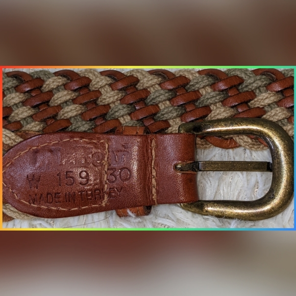 VINTAGE L.L. BEAN COLORFUL TWINE & LEATHER BELT - Picture 4 of 5